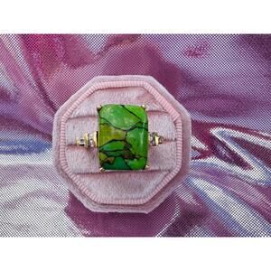 Vintage unique Green Turquoise Statement Ring | Bold Rectangular Gemstone Ring